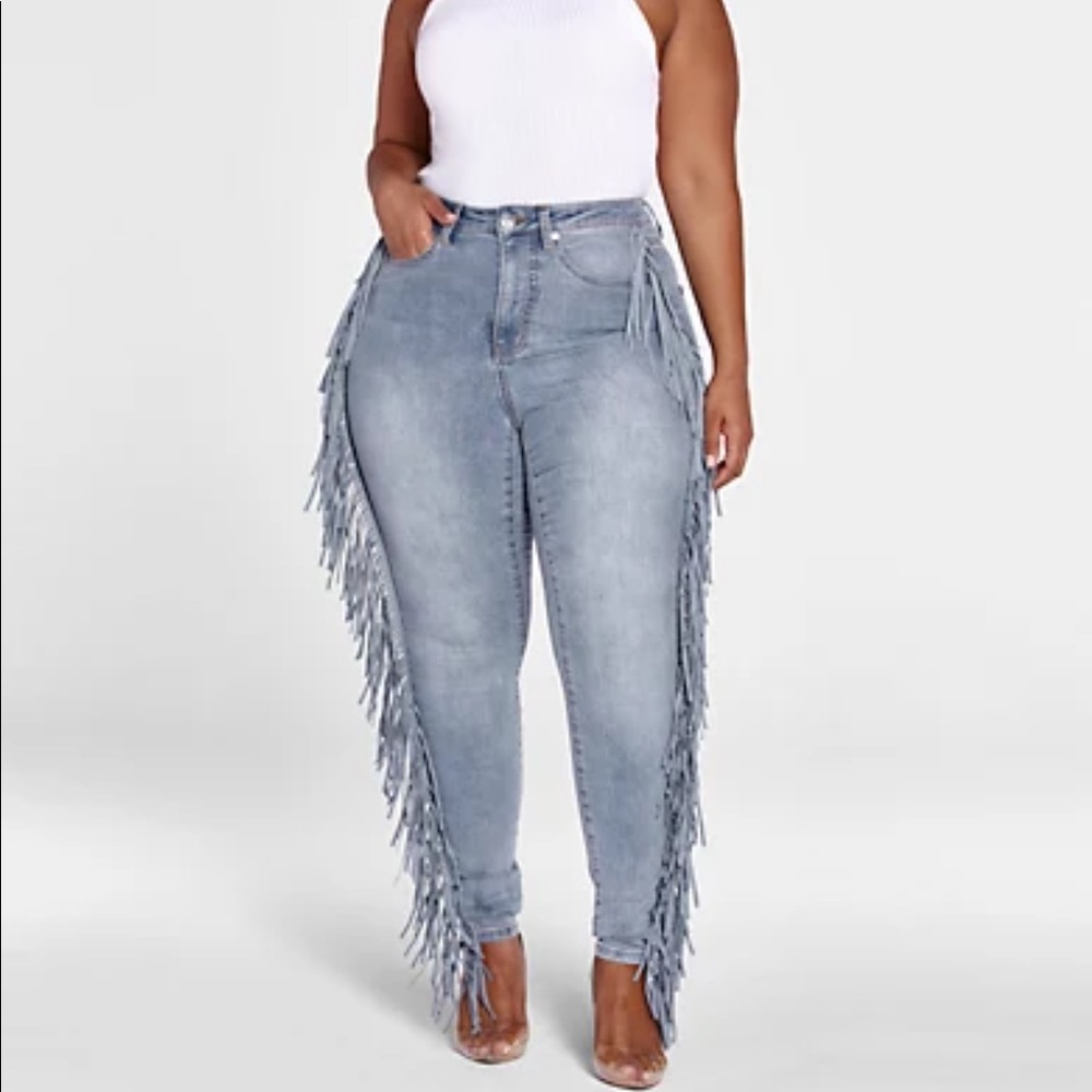 High Rise Side Fringe Skinny Jeans